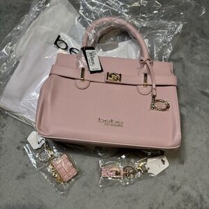 Bebe NWT Leather Hand Bag Evie Satchel Pastel Pink‎ Retro Y2K Girlie FREE CHARMS
